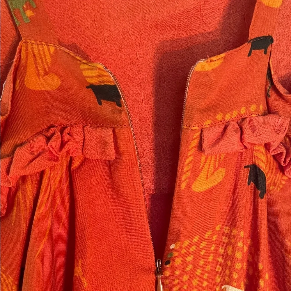 Vintage Catimini Orange Dress with Swirl and Animal Safari Print. Size 4​